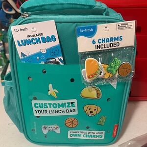 Teal Lunch Bag with Charms